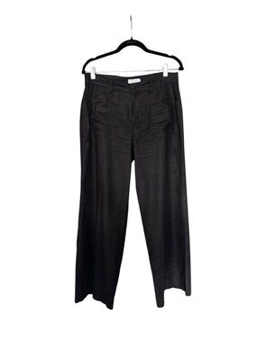 Evereve Black Linen Wide Leg Pants 28 High Rise Minimalist Chic